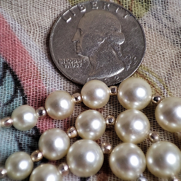 Three 3 Strand Faux Pearl Gold Tone Collar Necklace Clear AB Beads Japan Clasp - Picture 14 of 16